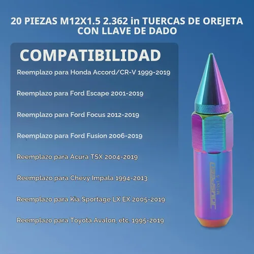 Vista 2 de JDMSPEED Neo Chrome 20 unids M12X1.5 Cap Spiked Extended Tuner 2.362 in Ruedas de Aluminio Llantas Tuercas Cromo neo