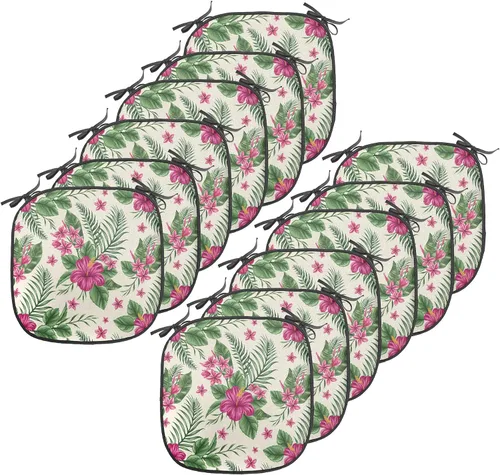 Vista 163 de Ambesonne Cojín de asiento para silla de flores, detalles florales con hojas y remolinos, estampado artístico romántico y vívido y vibrante