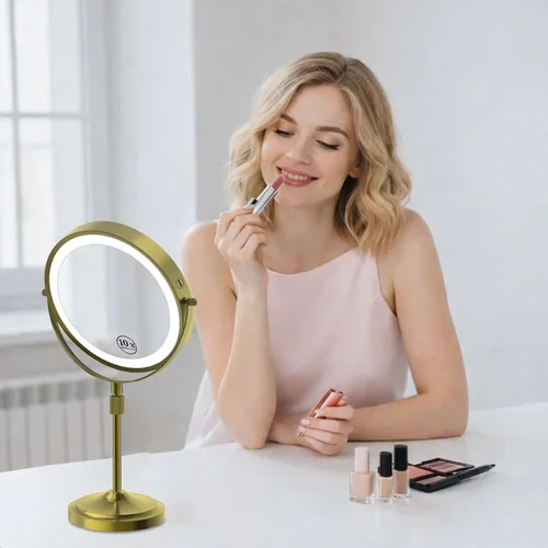 Vista 2 de Espejo de maquillaje iluminado de 9 pulgadas con 1 aumento de 10x, espejo de tocador de aumento recargable de 5000 mAh con luces, 3