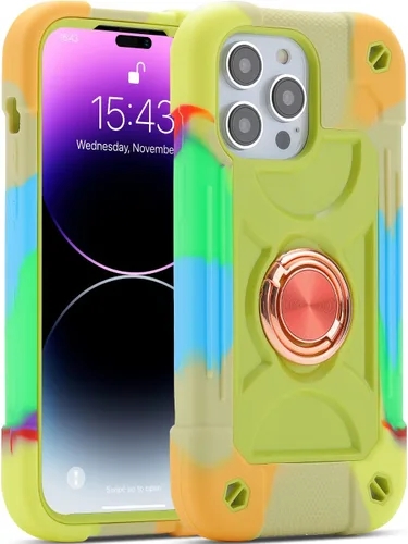 Vista 12 de MARKILL Funda compatible con iPhone 14 Pro Max de 6.7 pulgadas con soporte de anillo, silicona suave y plástico duro, funda de teléfono resistente