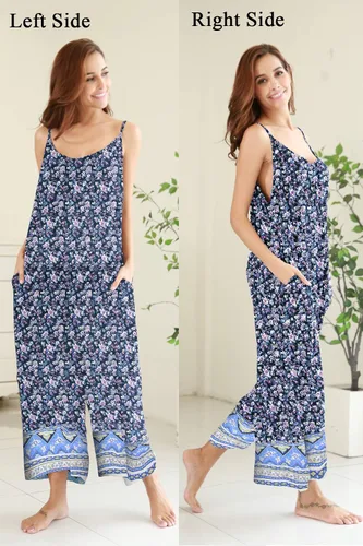 Vista 3 de BUENOS NINOS - Vestido largo de estilo bohemio, estampado floral y cuello en V, para mujer, vestido de estilo étnico con tirantes delgados
