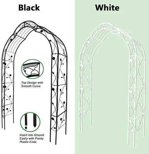 Vista 7 de Arco de jardín de metal de 98.4 pulgadas de alto, enrejado de jardín, plantas trepadoras, soporte de arco de rosas, césped al aire libre, boda