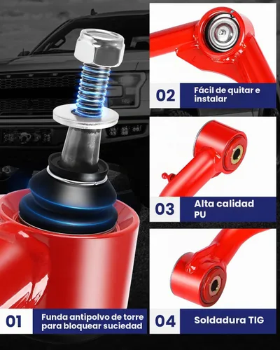 Vista 3 de YIZBAP 2 brazos de control superiores delanteros con rótula para RAM 1500 2WD 4WD 2006-2023, suspensión de elevación de 2-4 pulgadas, brazos