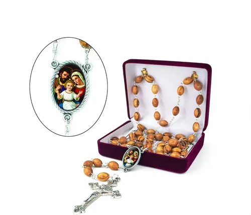 Vista 2 de TREE OF LIFE REV. 2214 Collar de rosario católico de madera de Israel, cuentas de rosario de madera de olivo con retrato de icono y colgante de cruz