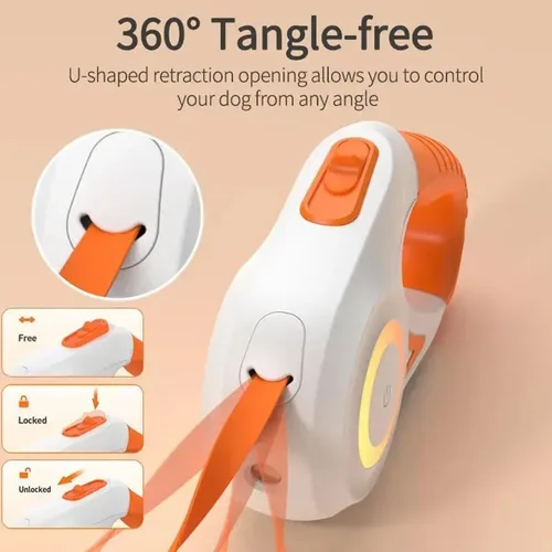 Vista 7 de Best Dog Supplies - Correa retráctil luminosa para perro con luz LED de seguridad frontal, correa de entrenamiento sin enredos de 360° para una