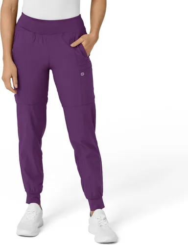 Vista 24 de Pantalón de hospital para mujer con cintura cómoda y estilo jogger, rojo, talla S Negro