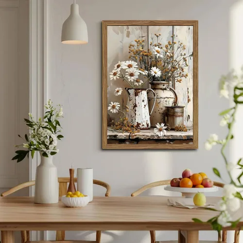 Vista 3 de Arte de pared campestre, cuadros decorativos de pared estilo granja, impresiones en lienzo de margaritas rústicas, pinturas de arte de regadera