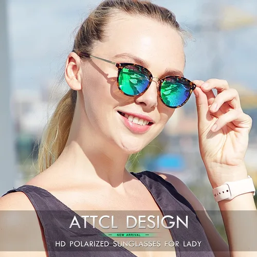 Vista 2 de ATTCL Gafas de sol polarizadas redondas para mujer - Protección UV Marco de metal