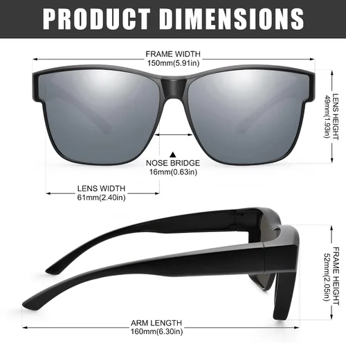 Vista 3 de Peekaco Gafas de sol que se ajustan sobre gafas para hombres y mujeres, lentes de sol polarizados cuadrados ligeros para usar sobre anteojos