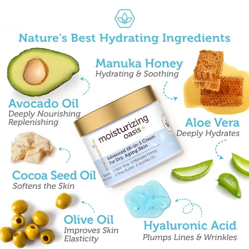 Vista 2 de Crema rejuvenecedora e hidratante natural para la piel, crema facial hidratante 16 en 1 para piel seca con miel de Manuka, manteca de cacao, aceite
