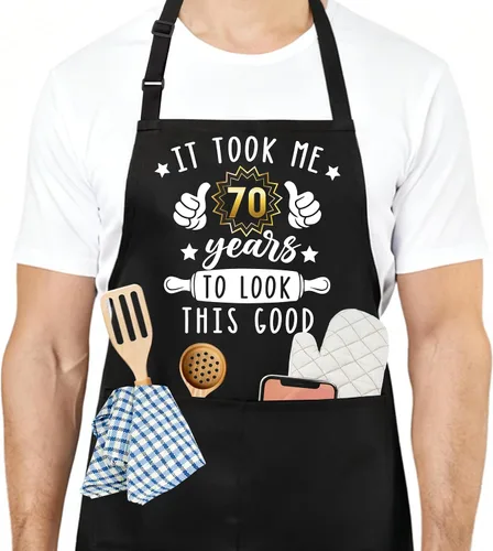 Vista 11 de Divertido delantal de cocina para mujeres y hombres, delantal de cocina para hornear con 2 bolsillos, lindo regalo de cumpleaños, Navidad, día