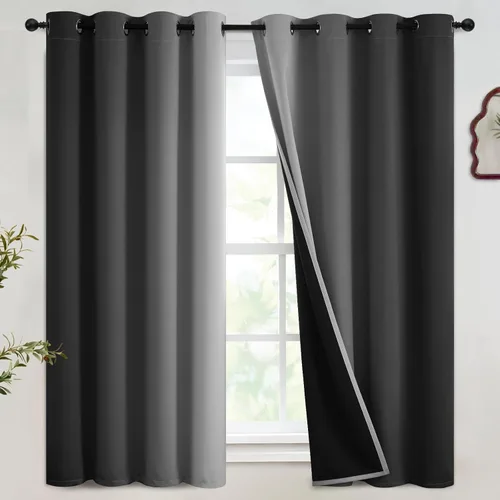 Vista 123 de SimpleHome Cortinas degradadas degradadas para oscurecer la habitación de 36 pulgadas de largo para dormitorio, con ojales y bloqueo de luz Negro