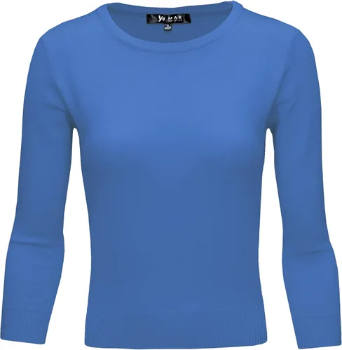 Vista 15 de YEMAK suéter de punto casual básico ligero con cuello redondo y manga 3/4 para mujer A.mk3636 - Negro