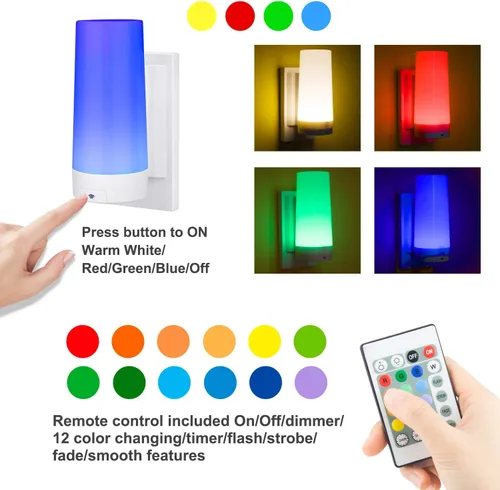 Vista 2 de BIGMONAT Lámpara de pared a pilas, aplique de pared que cambia de color con control remoto y temporizador, luz nocturna RGB inalámbrica, lámpara