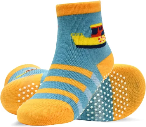 Vista 8 de Tphon 12 pares de calcetines antideslizantes con agarre en la parte inferior antideslizante, de algodón antideslizante para niños, niñas, niños