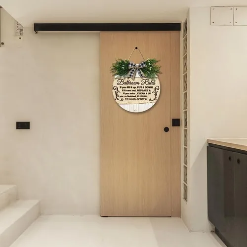 Vista 6 de Letrero de madera para baño, estilo granja, inodoro, placa colgante de madera, rústico, retro, decoración de pared para el hogar, rústico, casa