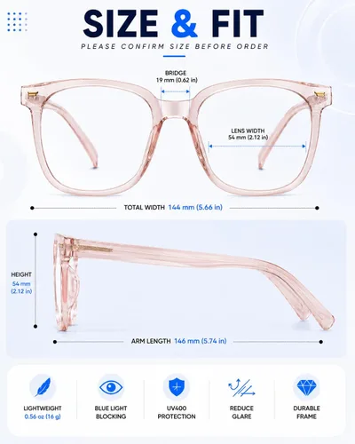 Vista 6 de PANNER Gafas cuadradas de gran tamaño con bloqueo de luz azul antideslumbrante para computadora Naranja claro