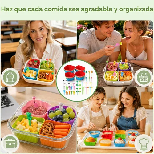 Vista 4 de XANGNIER 104 divisores de silicona para lonchera con palillos de alimentos, accesorios reutilizables para lonchera, accesorios de suministros