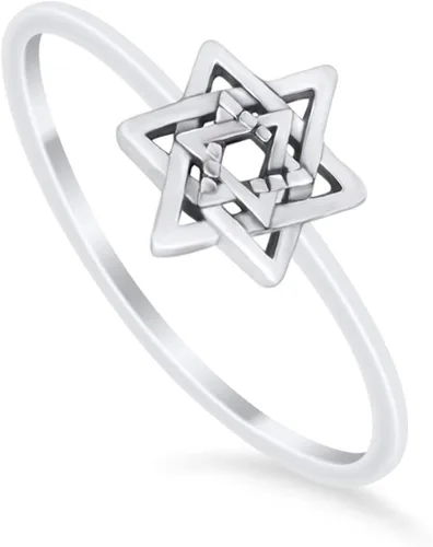Vista 3 de Blue Apple Co. Star of David - Anillo de plata de ley 925 maciza, Plata de ley 925