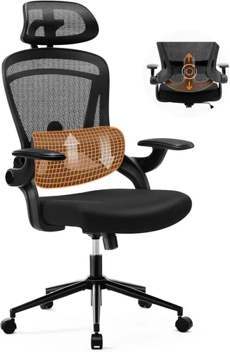 Vista 7 de Silla de oficina ergonómica de malla, silla de escritorio de computadora con respaldo alto con reposacabezas ajustable y soporte lumbar, silla