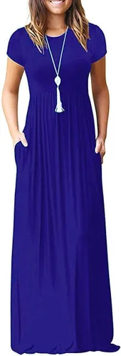 Vista 45 de DEARCASE - Vestido Maxi para Mujer de Manga Corta, Casual de Verano, Holgado, Liso, Cómodo, Vestidos Largos con Bolsillos 1-negro