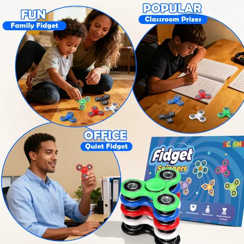 Vista 6 de SCIONE Fidget Spinners - Paquete de 5 juguetes sensoriales para aliviar el estrés para adultos y niños, juguetes para reducir la ansiedad, rellenos