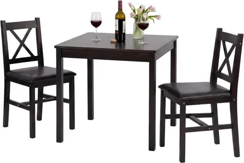 Vista 9 de FDW Mesa de comedor de madera de pino maciza de 5 piezas Marrón Mesa