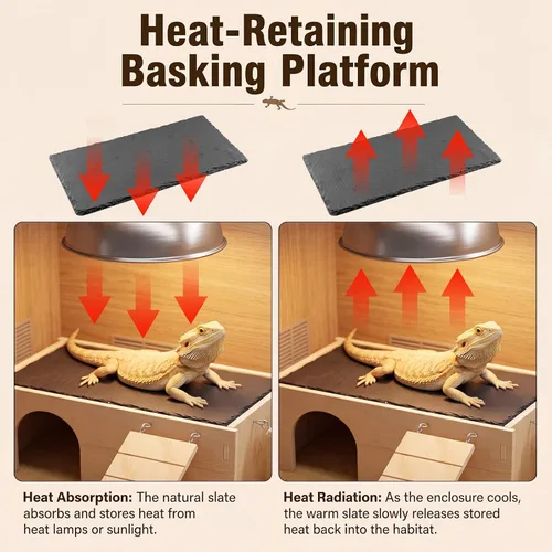 Vista 6 de 2 in 1 Bearded Dragon Basking Platform with Hide, Slate Tiles for Reptiles