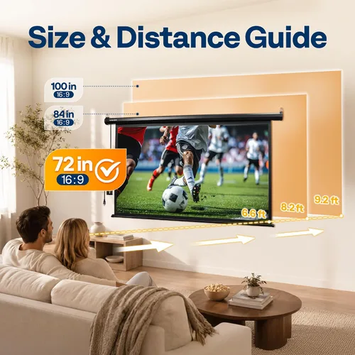 Vista 2 de VIVOHOME Pantalla de proyector motorizada 16:9 de 72 pulgadas con control remoto, pantalla de proyección eléctrica automática, pantalla de cine HD