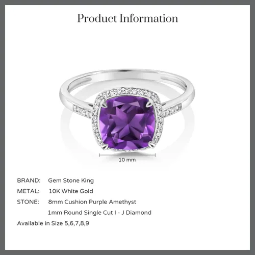 Vista 7 de Gem Stone King Anillo de compromiso de oro blanco de 10 quilates con amatista morada y diamantes de acento para mujer