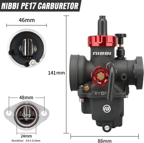 Vista 2 de NIBBI Carburador PE17mm, Carburador de 17mm para motor de motocicleta de 90cc 100cc 110cc con carburador Jets - Para Dirt Pit Bike Mini Bike