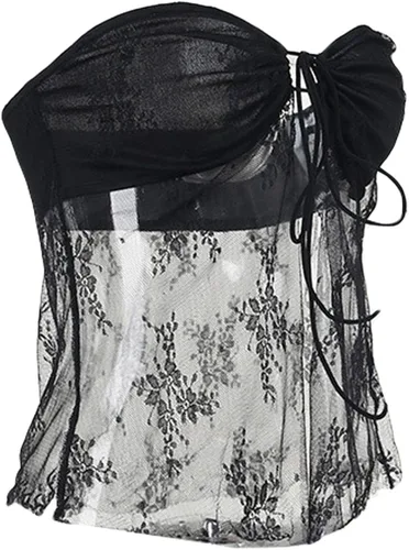 Vista 5 de Camiseta sexy sin tirantes para mujer, estilo casual, con diseño de tubo torcido, fruncido, para salir, Y2K, sin espalda