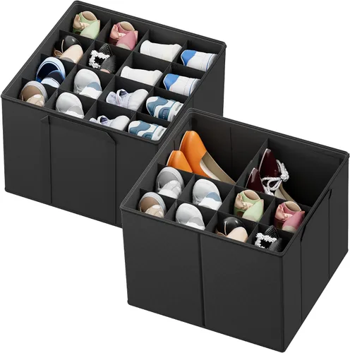 Vista 9 de SpaceAid - Organizador de zapatos para armario, paquete de 2 contenedores plegables de almacenamiento para zapatos, cestas con separadores Beige
