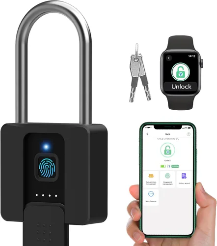 Vista 10 de Candado de huellas dactilares, Dhiedas Pad Lock con huella dactilar Bluetooth llave impermeable resistente cerradura de combinación para valla al