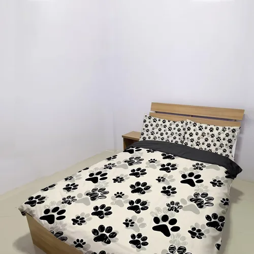 Vista 3 de Juego de funda de edredón con diseño de pata de perro, diseño de pata de cachorro, color beige, con 2 fundas de almohada