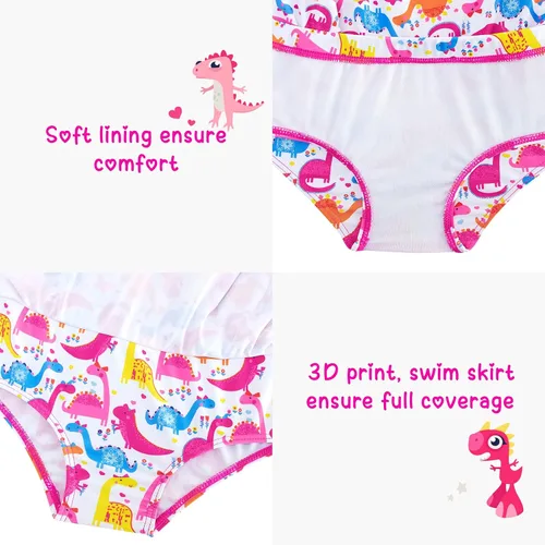 Vista 4 de Traje de baño de manga corta para niña, conjunto de 3 piezas, con sombrero UPF50+ protección solar