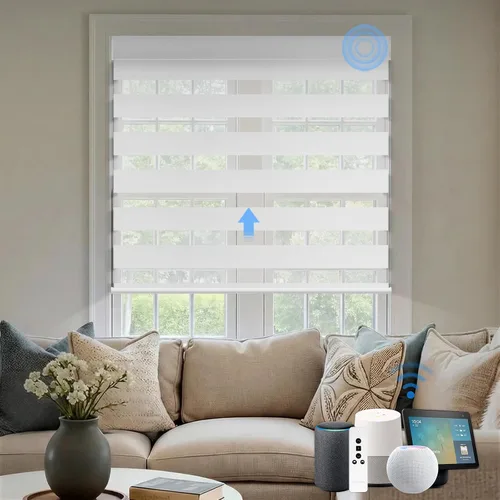 Vista 19 de Persianas motorizadas de cebra, persianas automáticas de oscurecimiento del 85% para ventanas interiores compatibles con HomeKit, Alexa, Google