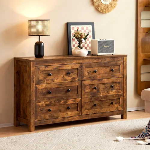 Vista 15 de VanAcc - Cómoda de granja de 5 cajones, cómoda para dormitorio, color gris Cómoda de madera natural de 47 pulgadas de alto, amplio almacenamiento