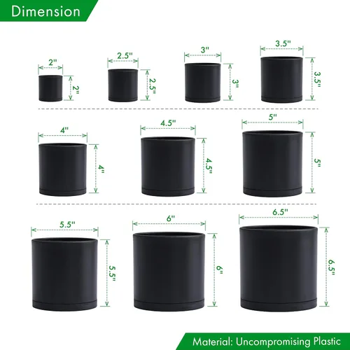 Vista 3 de D'vine Dev Paquete de 10 macetas de plástico para plantas, maceta cilíndrica para suculentas de interior de 6.5/6/5.5/4.5/4/3.5/3/2.5/2 pulgadas
