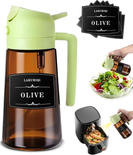 Vista 9 de LAKUMIQI Pulverizador de aceite de oliva 2 en 1 para freidora de aire, dispensador de aceite de vidrio de 16 onzas y rociador de aceite de cocina