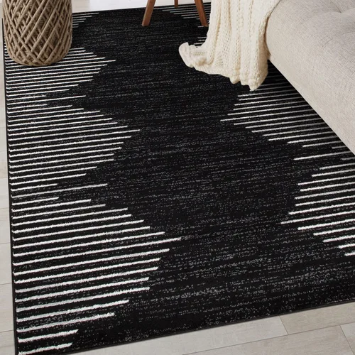 Vista 29 de Rugshop Alfombra bohemia a rayas resistente a las manchas, color beige, 2 x 7 pies