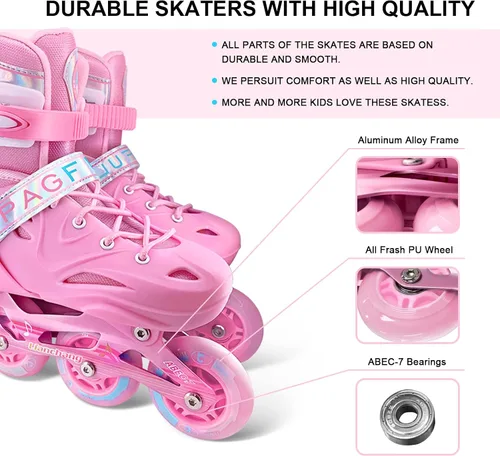Vista 5 de Patines en línea ajustables para niños y niñas, patines de un solo rodillo para niños, mujeres, hombres, tamaño principiantes, exteriores e