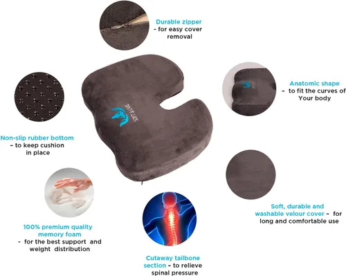 Vista 10 de Cojín para asiento (espuma viscoelástica ortopédica y lumbar, 2 unidades), color gris oscuro 2 pcs