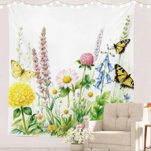 Vista 48 de Batmerry Peaceful Retreat Beautiful Landscape Polyester Tapestry, Blooming Garden Setting Lightweight Wall Hanging High-Definition Print Backdrop