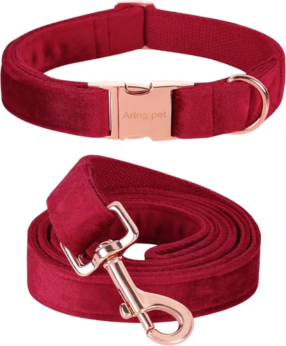 Vista 11 de ARING PET Collar y correa para perro, juego de collar y correa de terciopelo para perro, suave y cómodo, collares ajustables para perros