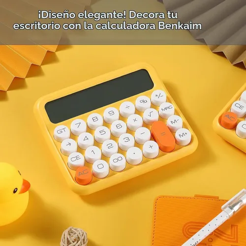 Vista 7 de Calculadoras Benkaim - Calculadora de escritorio, calculadora estándar básica, pantalla LCD grande de 12 dígitos, botón grande para uso escolar Beige