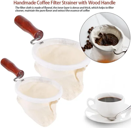 Vista 4 de EBTOOLS Colador de filtro de café hecho a mano con mango de madera para café de goteo manual, tamaño grande