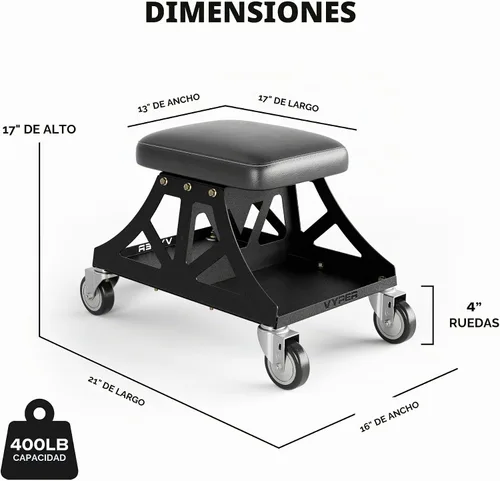 Vista 2 de Vyper Low Pro - Taburete de garaje con asiento extraíble para mecánicos, automoción, bricolaje, silla de taller con ruedas de capacidad de 400