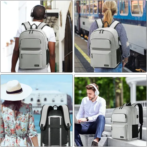 Vista 6 de Mochila escolar para adolescentes, mochila de viaje para portátil para hombres y mujeres, mochila ligera casual con puerto de carga USB para llevar