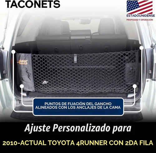 Vista 4 de Red de carga sobre de TacoNets para Toyota 4Runner - Compatible con 2010-2024 con 2ª fila - Bungee de 5 mm mejorado - Bolsa de almacenamiento